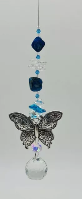 Crystal Suncatcher Butterfly with shell beads, Blue. Handmade in AU rainbow gift 3