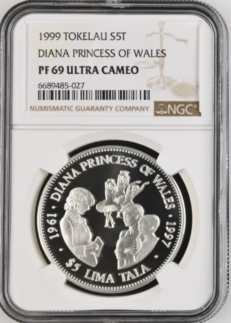 1999 Tokelau Silver 5 Tala Diana Princess Of Wales - Ngc Pf 69 Ultra Cameo