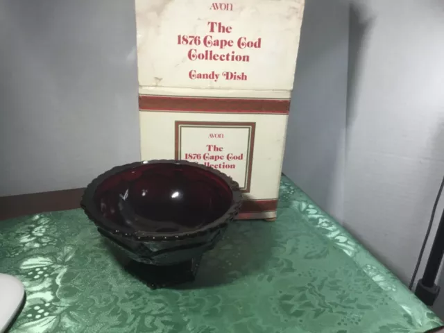 Avon Cape Cod Collection Candy Dish Vintage Ruby Red Glass Footed Bowl