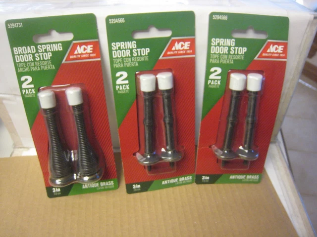 3 Twin packs 2 x ACE 5294566 & 1 x 5294731 SPRING Door Stops 3" Antique Brass