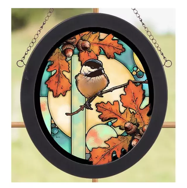 Chickadee Stained Glass Art by Rosemary Millette Oval 9" X 8"
