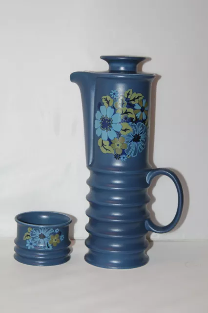 Vintage Carlton Ware 1970's Blue Wellington Large Coffee Pot And Sugar Bowl