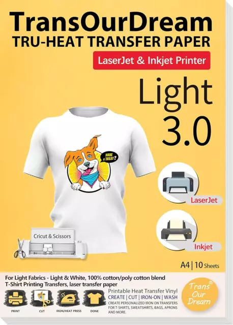 TransOurDream T Shirt Heat Transfer Paper 10 Sheets A4 Iron On Transfers for &