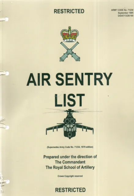 Army Manual Air Sentry List  Ex Condition Reproduction Manual