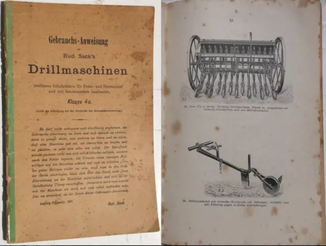 Sack Leipzig 1911: Drillmaschine 4a Handbuch Gebrauchsanweisung Landmaschine