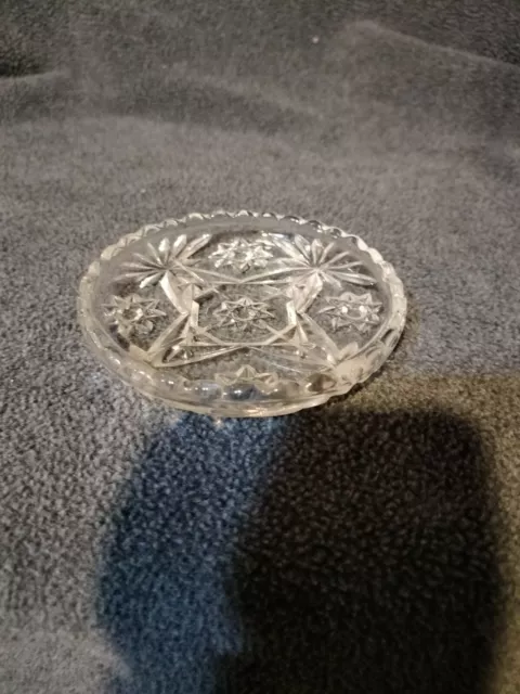 American brilliant Cut Glass pin tray Dish low Bowl Rolled Rim Ash Tray Holder
