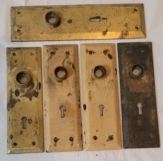Antique Lot of 5 Brass Door Knob Cover Plate Escutcheon Skeleton Key Hole Cover