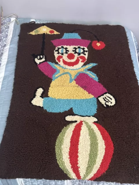 Vintage American Thread Company Clown Punch Rug/wall hanging Completed Hand Done