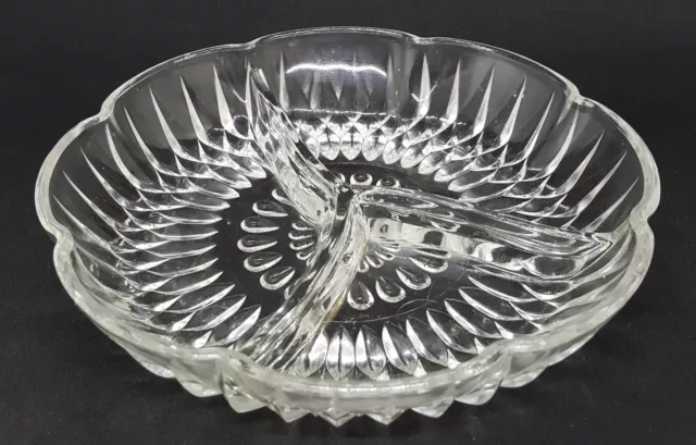 Clear pressed glass vintage Art Deco antique round serving segmented dish