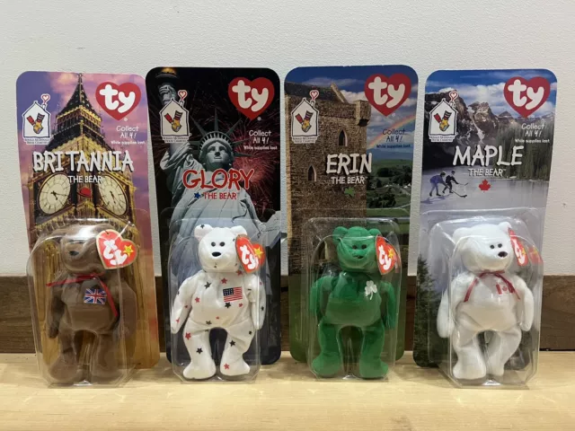 McDonalds TY Beanie Babies International Bears: Maple, Glory, Erin, Britannia