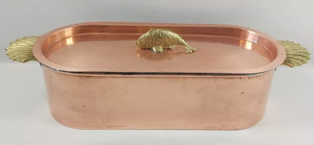 Rare Vintage 14" Long Heavy Copper Brass Fish Poacher Poaching Pan High Quality