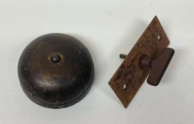Antique Brass Manual Doorbell Ringer - Mechanical Key Crank Door Bell