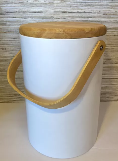 Georges Briard Vintage MCM Tall White Vinyl & Wood Ice Bucket