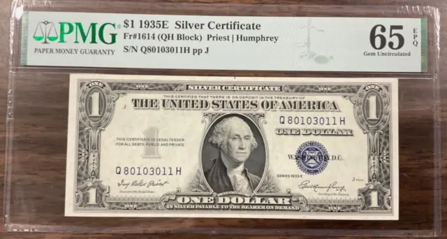 1935E  $1 Silver Certificate Fr#1614 (QH Block) PMG 65 Gem Uncirculated EPQ