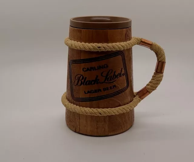 Vintage Carling Black Label Lager Beer Wood Rope Stein Glass