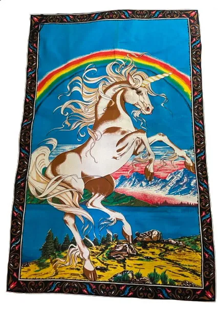 Vintage Rainbow Unicorn Classic Tapestry - Made in Turkey 1980's
