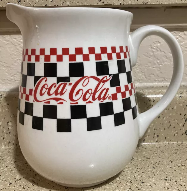 Vintage 2001 Coca-Cola Checkered 42oz Milk & Water Pitcher Dinnerware Gibson #SU