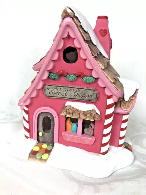 Vintage Hand Painted Heavy Plaster Candy Cane Cottage Christmas Village House