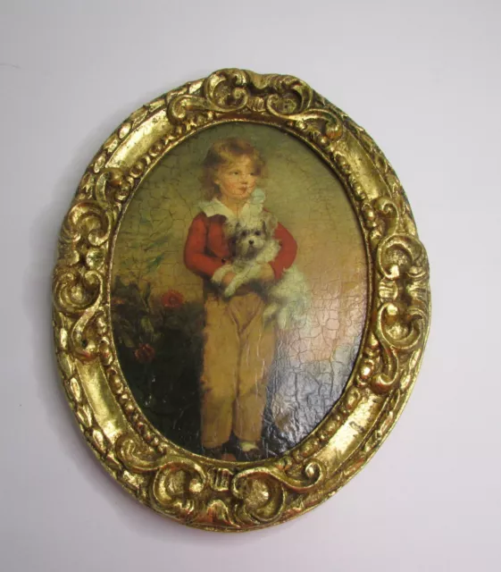 Vintage Boy With dog  Print Gold Leaf Framed Italian