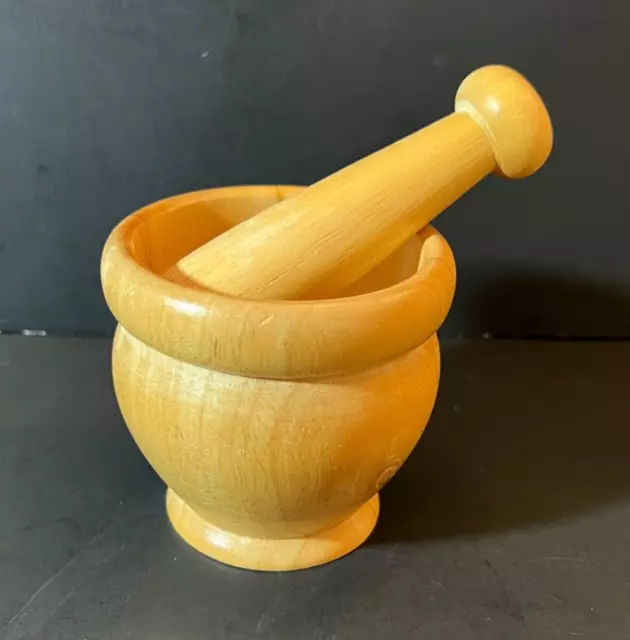 Wooden MORTAR & PESTLE  Set Grinder Herbs Spices Pesto Seeds Nuts 3.5" H Mortar