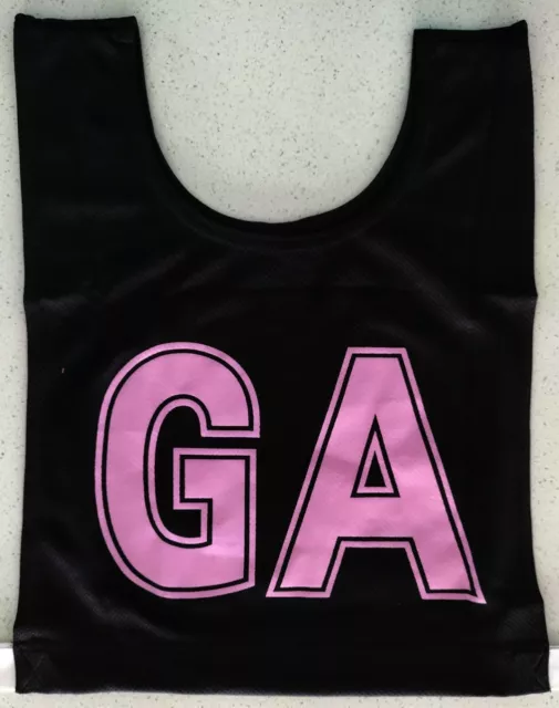 Netball Bibs - Brand New - Mock Mesh - Senior Size - Black / Pink letters