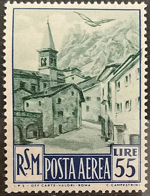 1950 San Marino Airmail Views Lire 55 Blue & Green mnh