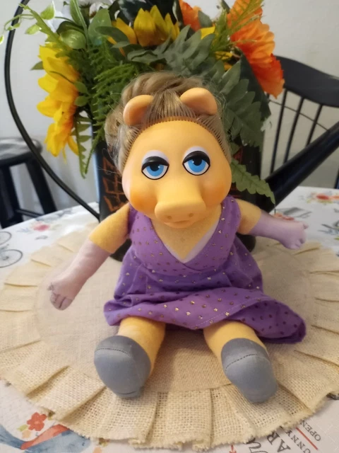 Fisher Price Doll Miss Piggy Plush Purple Dress Jim Henson Muppets 1980 Vintage