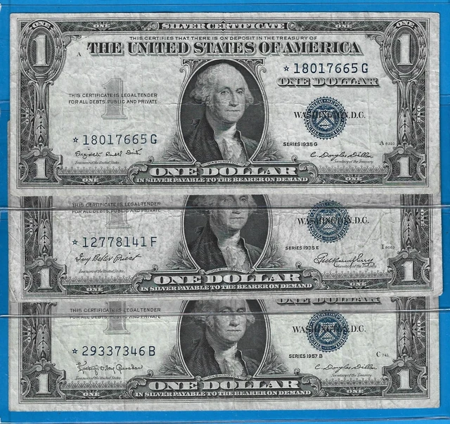 1935 E/G,1957B $1 Silver Certificates,3)*Rare* Star Notes,Blue Seal,F/VF,Nice!