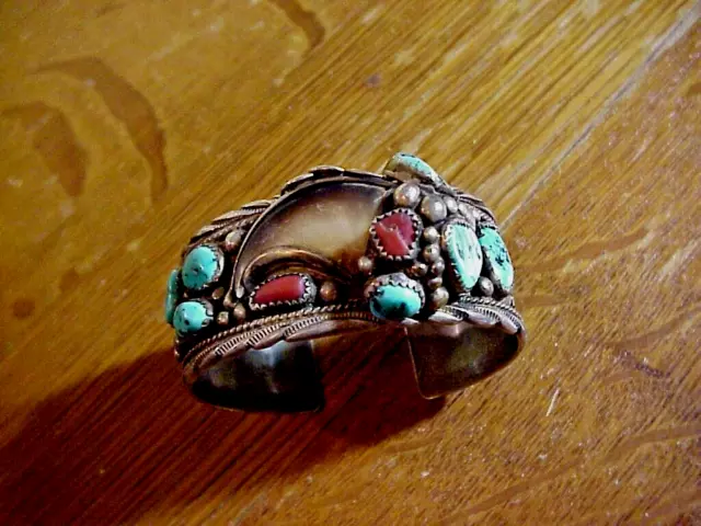 JAMES SHAY JS Sterling Native American NAVAJO TURQUOISE & SILVER CUFF BRACELET