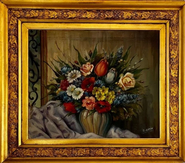 TABLEAU HUILE SUR toile Nature Morte Bouquet de fleurs XXéme EUR 300,00 ...