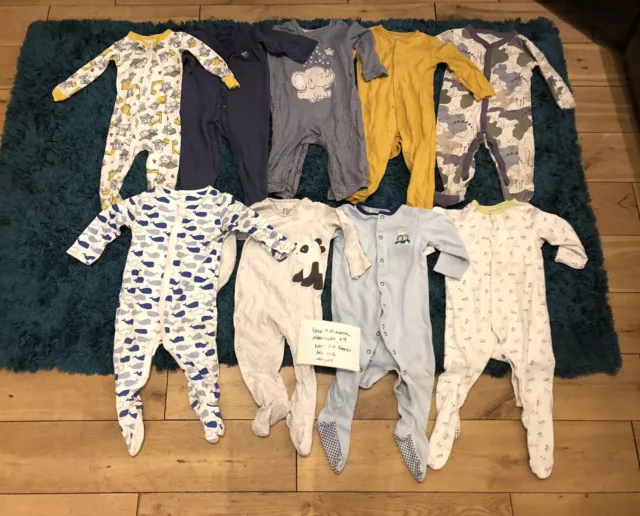 Boys age 9-12 months sleepsuits rompers bundle x9 Next mini club F&F george