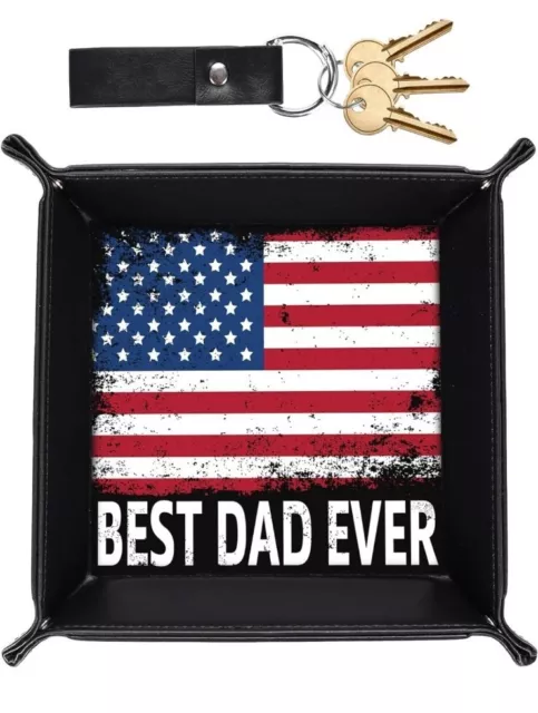 ZAPUVO Best Dad Ever PU Leather Tray and Keychain