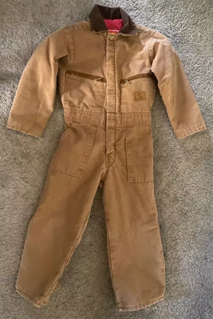 Vintage Weather Mate Lined Coveralls Corduroy Collar Heavy Canvas Child Size M