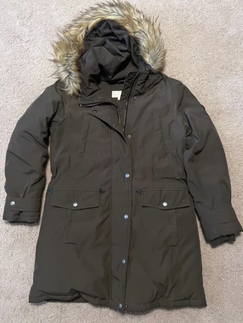 Michael Kors Cinch Waist Down Puffer Parka Coat, Olive Green, Size Medium