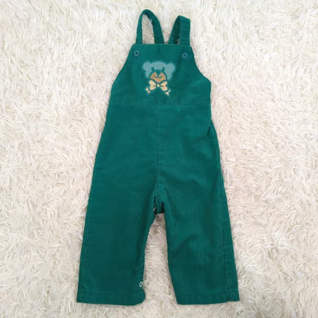 Vintage Health-Tex Teal Green Corduroy Overalls With Bear Baby Toddler Size 18 M