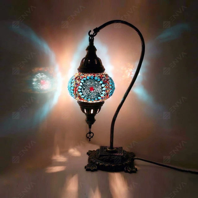 Lampada scrivania a collo di cigno in mosaico colorato a mano turca marocchina