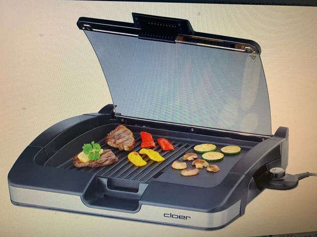 Cloer 6725 Barbecue-Grill, Tischgrill mit Glasdeckel, Antihaftbeschichtet, 2200