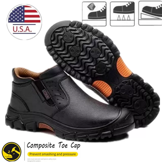 Mens Waterproof Boots Composite Toe Cap Work Boots Leather Safety Shoes Non Slip