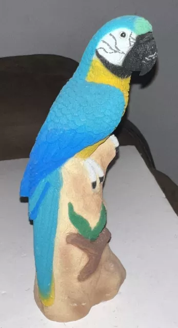 Vintage 9.5" Ceramic Sand Art Parrot Figurine Statue Tiki Tropical Blue Yellow