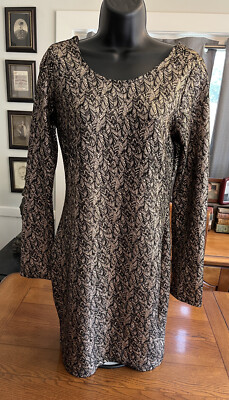 Haute Monde Cocktail Dress Metallic Copper Leaf Design Sz Lg EUC Low Back