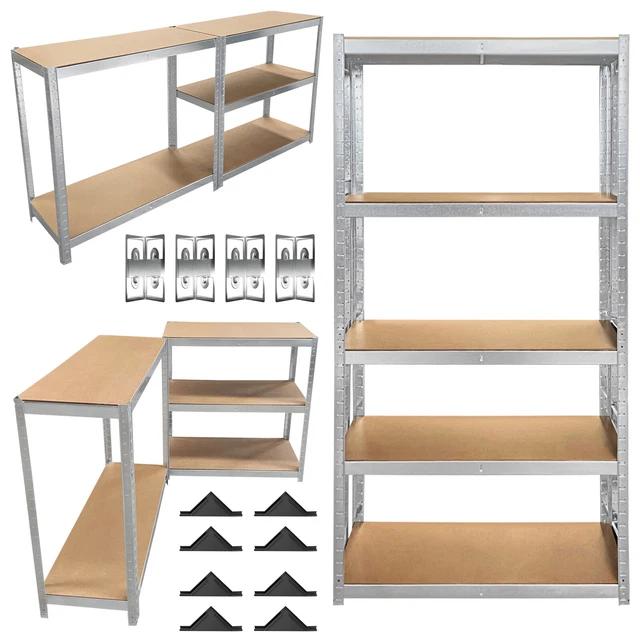 Étagère Garage 5 Niveaux Charge Lourde 875kg - Système Clipsable Métal/MDF - Dayplus