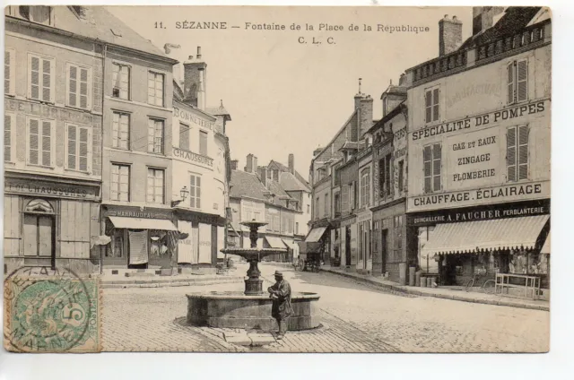 SEZANNE - Marne - CPA 51 - La place de la république 14 - commerces fontaine