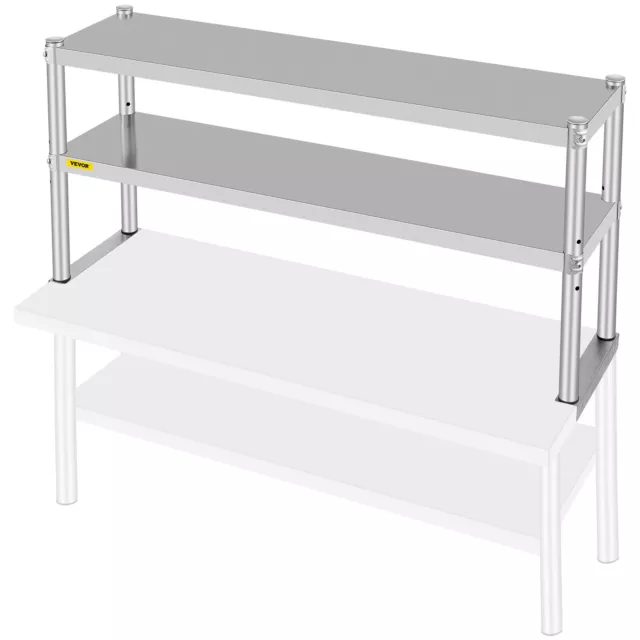VEVOR Wide Double Overshelf 12" x 48" Stainless Steel Work Pre Table Commercial