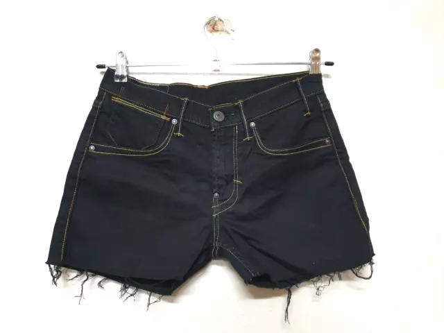 💥LEVI'S 519💥Shorts Jeans Pantaloncini Corti Donna ⭐NERO⭐ Vintage Femme W30