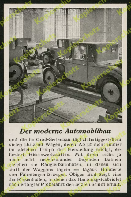 Auto Serienbau Hanomag Cabrio 750/16 Fabrikhalle Technik Hannover Industrie 1929