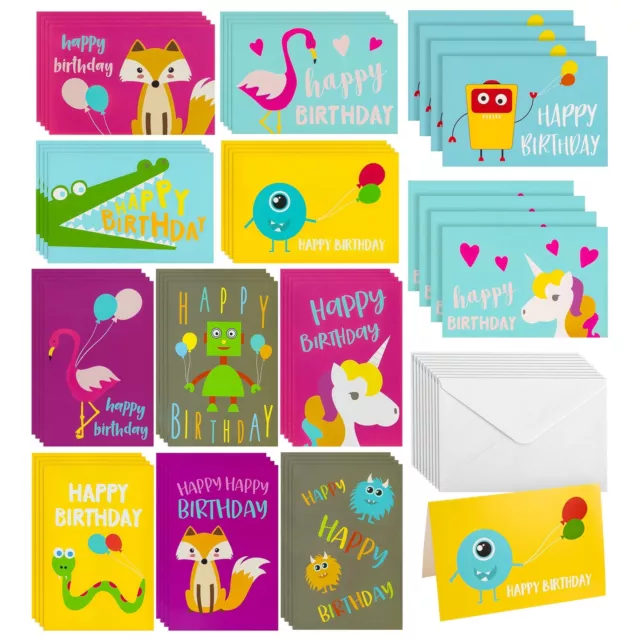 48 Pack Assorted Kids Birthday Cards Bulk with Envelopes, 4 x 6 In