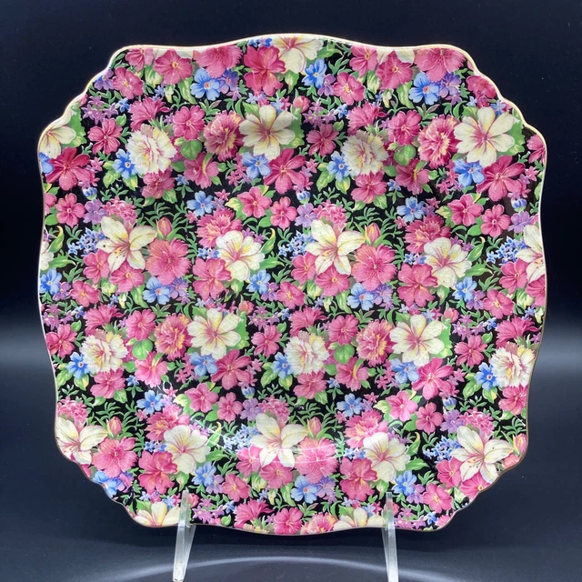 Royal Winton Florence Chintz Square 8-3/4" Luncheon Plate Set 1953 Grimwades