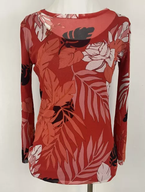 Fuzzi by Jean Paul Gautier Mesh Long Sleeve Top Red Floral Size Large