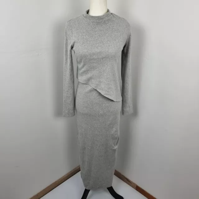 Legoe Heritage Maternity Breastfeeding Dress Grey Ribbed Maxi Long Sleeve Size 0