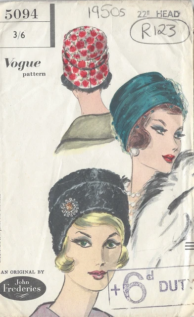 Patron Chapeau Vintage McCall's 1506 - Années 1940, Modèle Complet Non Découpé, S22"